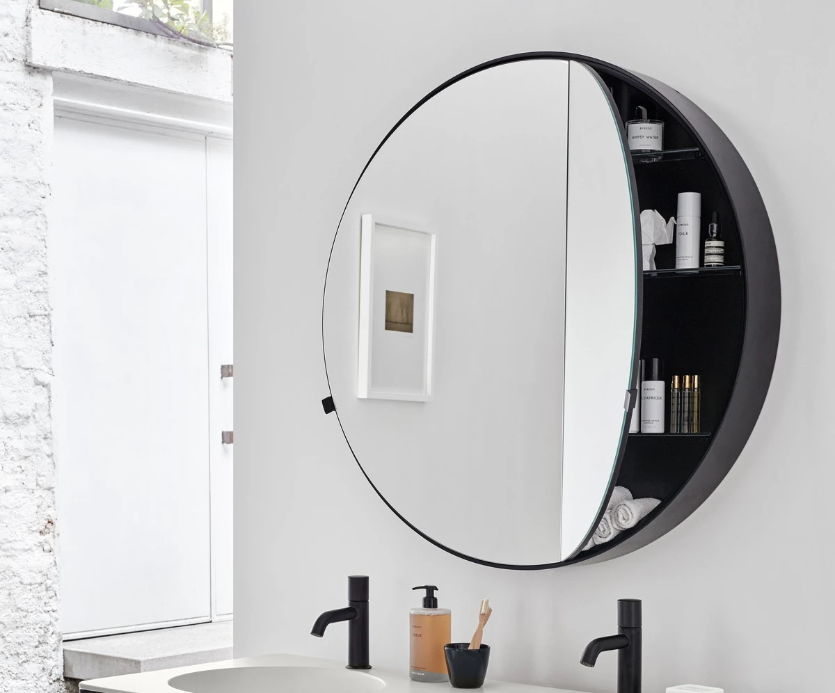 Round Box 75 Mirror Cabinet, Ceramica Cielo