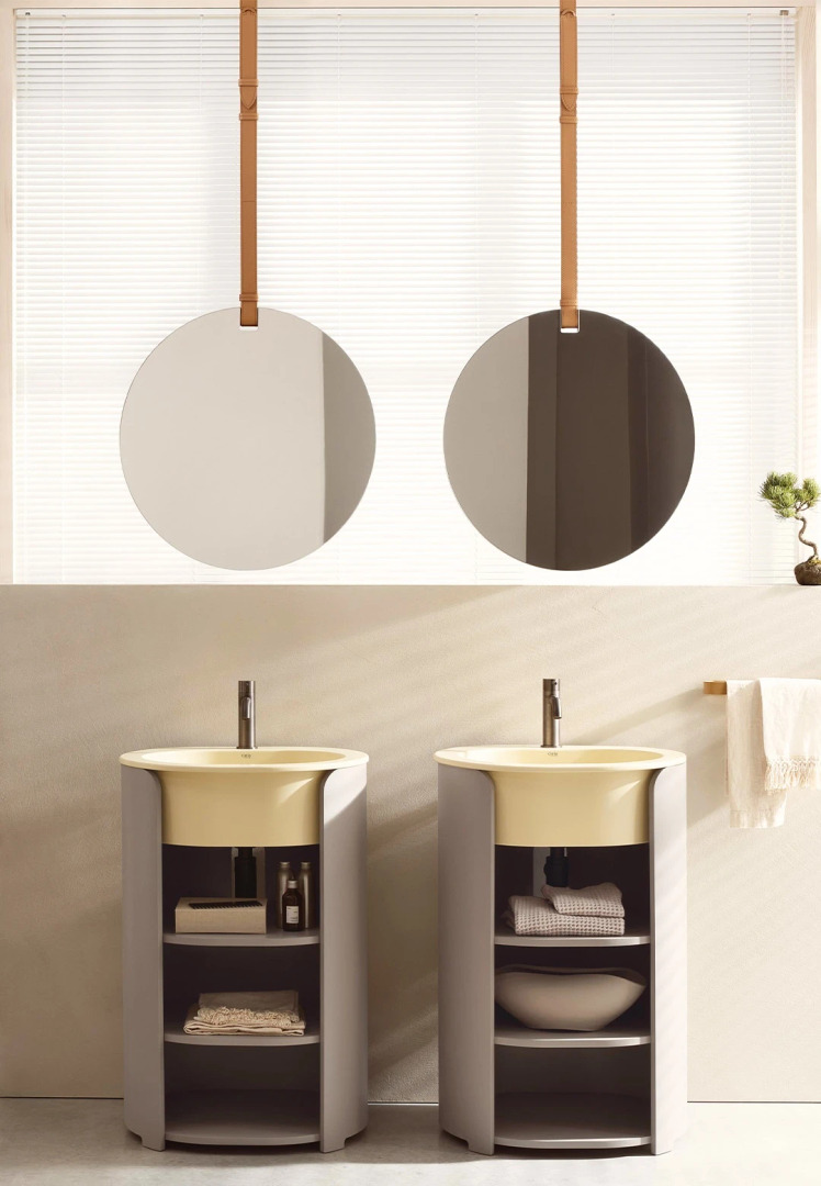 Ø60 Mirror with Leather Strap | Ceramica Cielo, view 3