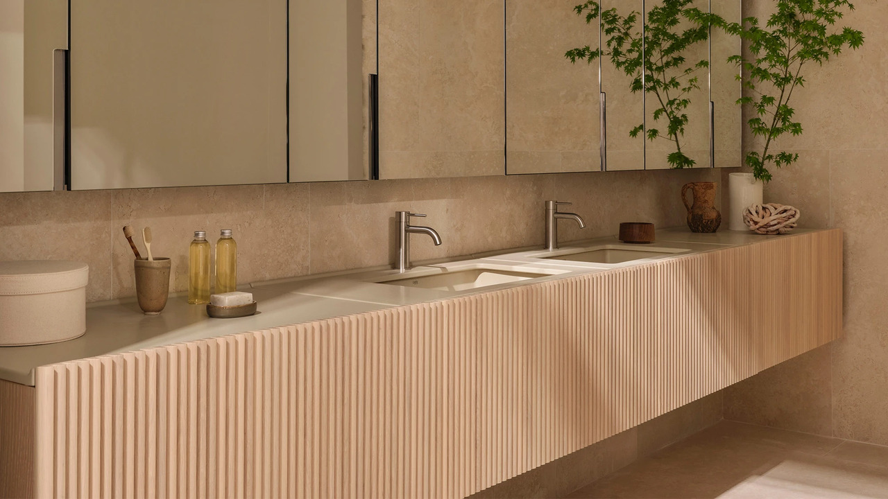 Filo 90 Vanity Unit with Solid Wood Slatted Drawer Front | Ceramica Cielo
