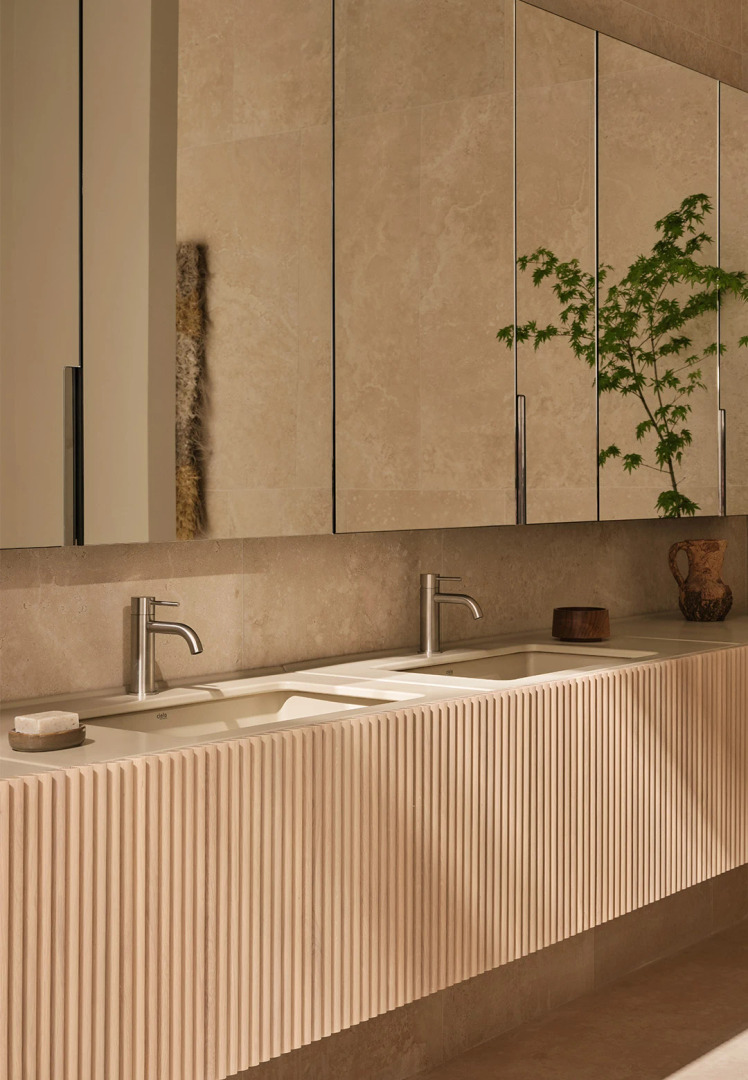 Filo 90 Vanity Unit with Solid Wood Slatted Drawer Front | Ceramica Cielo, view 2