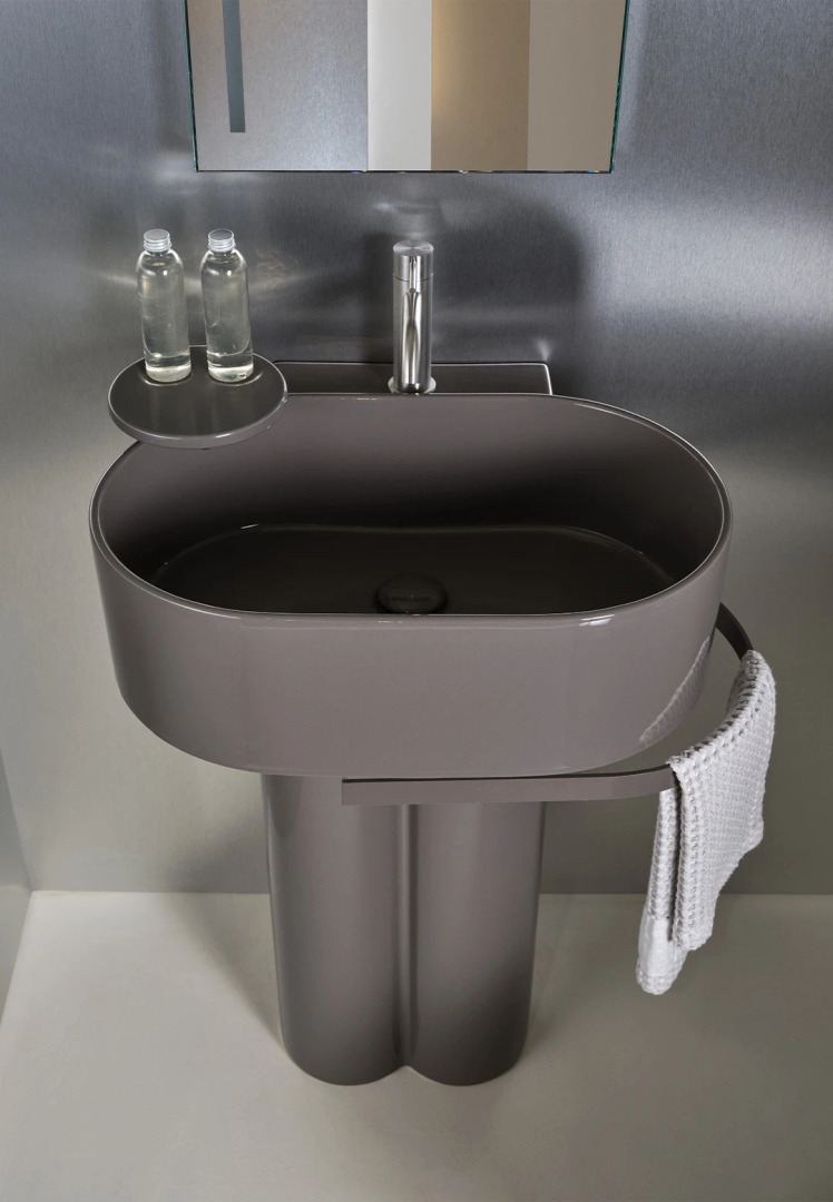 Otis Oval Wall-Hung Basin with Single Tap Hole and Double Pedestal, Ceramica Cielo, view 3