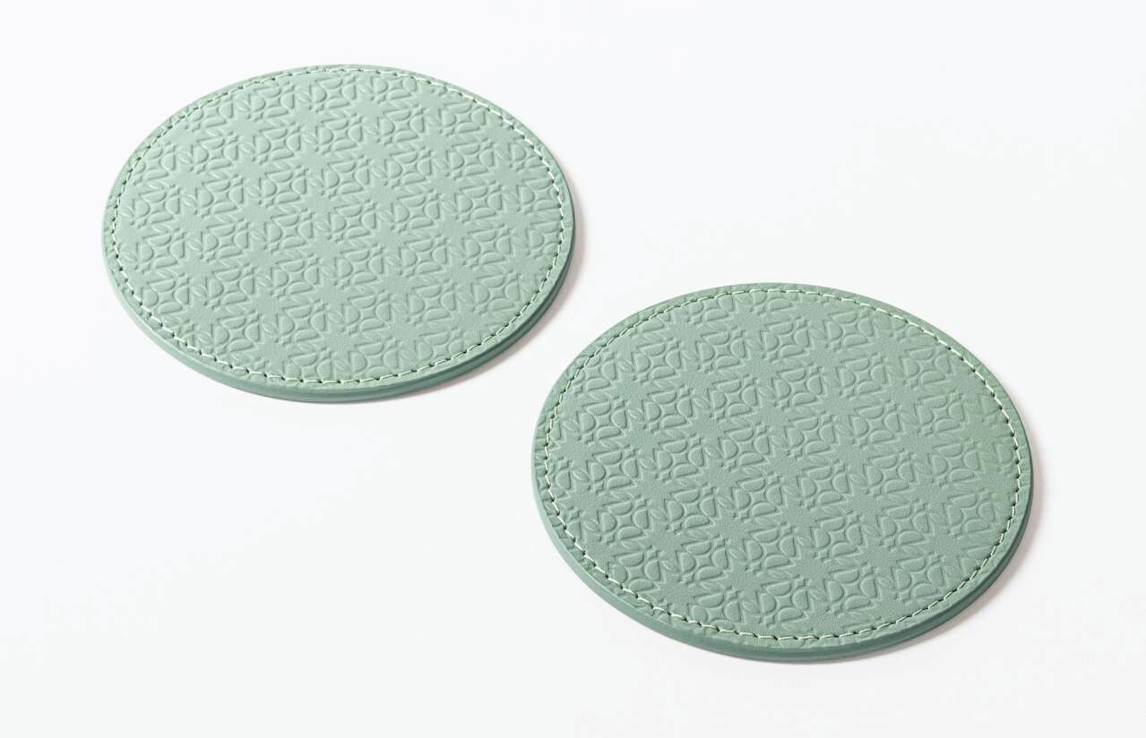 ELIE SAAB Monogram Set of 2 Leather Coasters