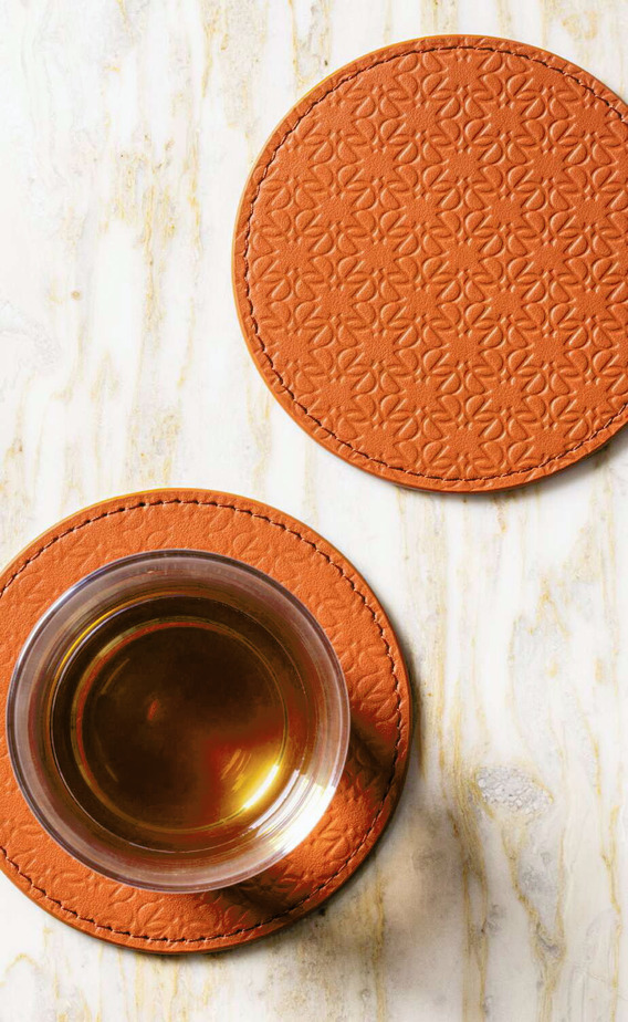 ELIE SAAB Monogram Set of 2 Leather Coasters, view 2