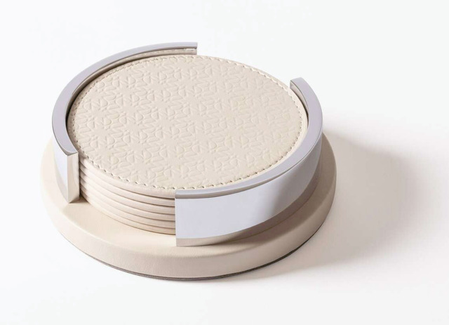 Leather Monogram Coaster Holder