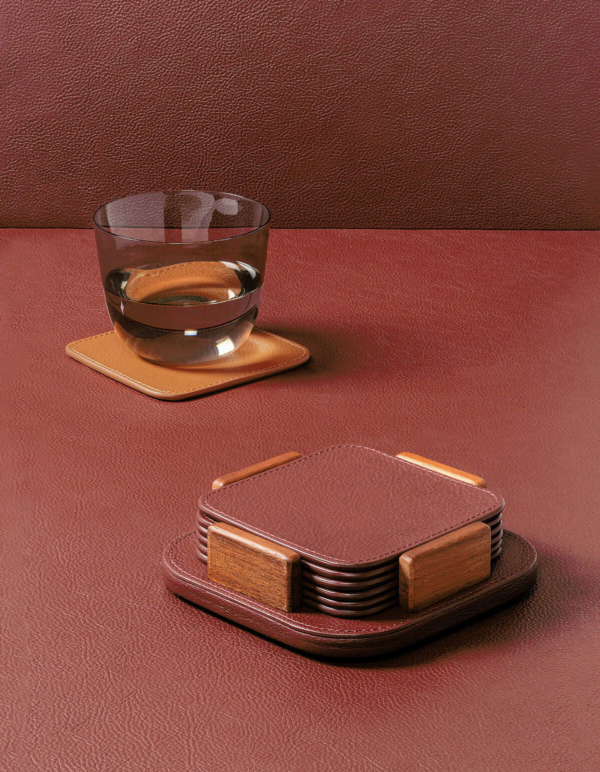 Leather Coaster Holder with 6 Coasters