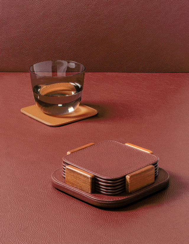 Leather Coaster Holder with 6 Coasters