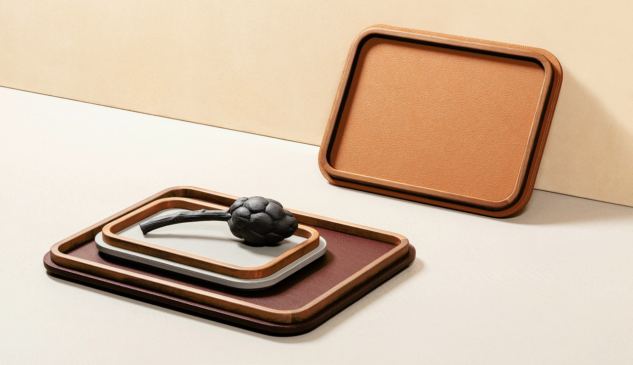 Rectangular Leather Tray with Rounded Corners