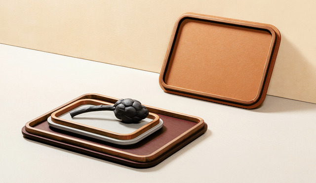 Rectangular Leather Tray with Rounded Corners