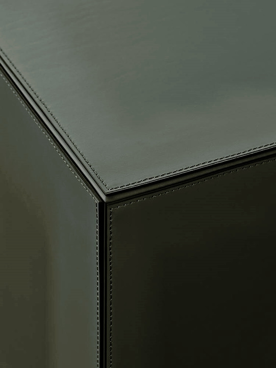 Solid Saddle-Hide Ottoman and Side Table, view 2