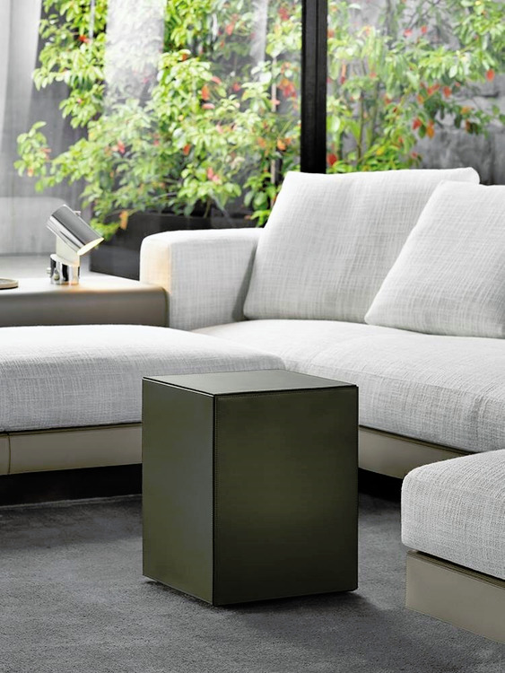 Solid Saddle-Hide Ottoman and Side Table, view 3
