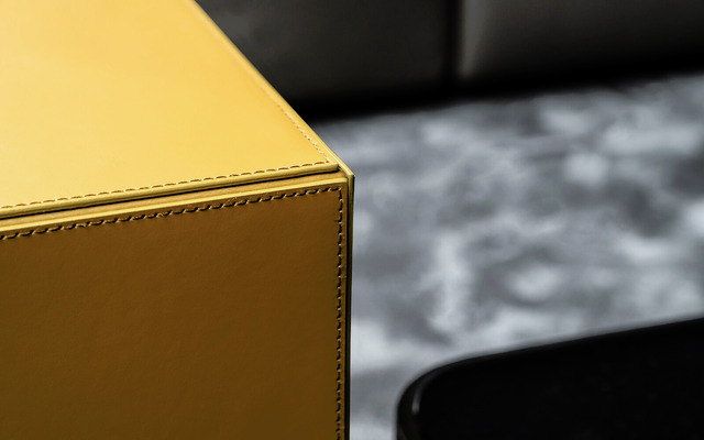 Solid Saddle-Hide Ottoman and Side Table