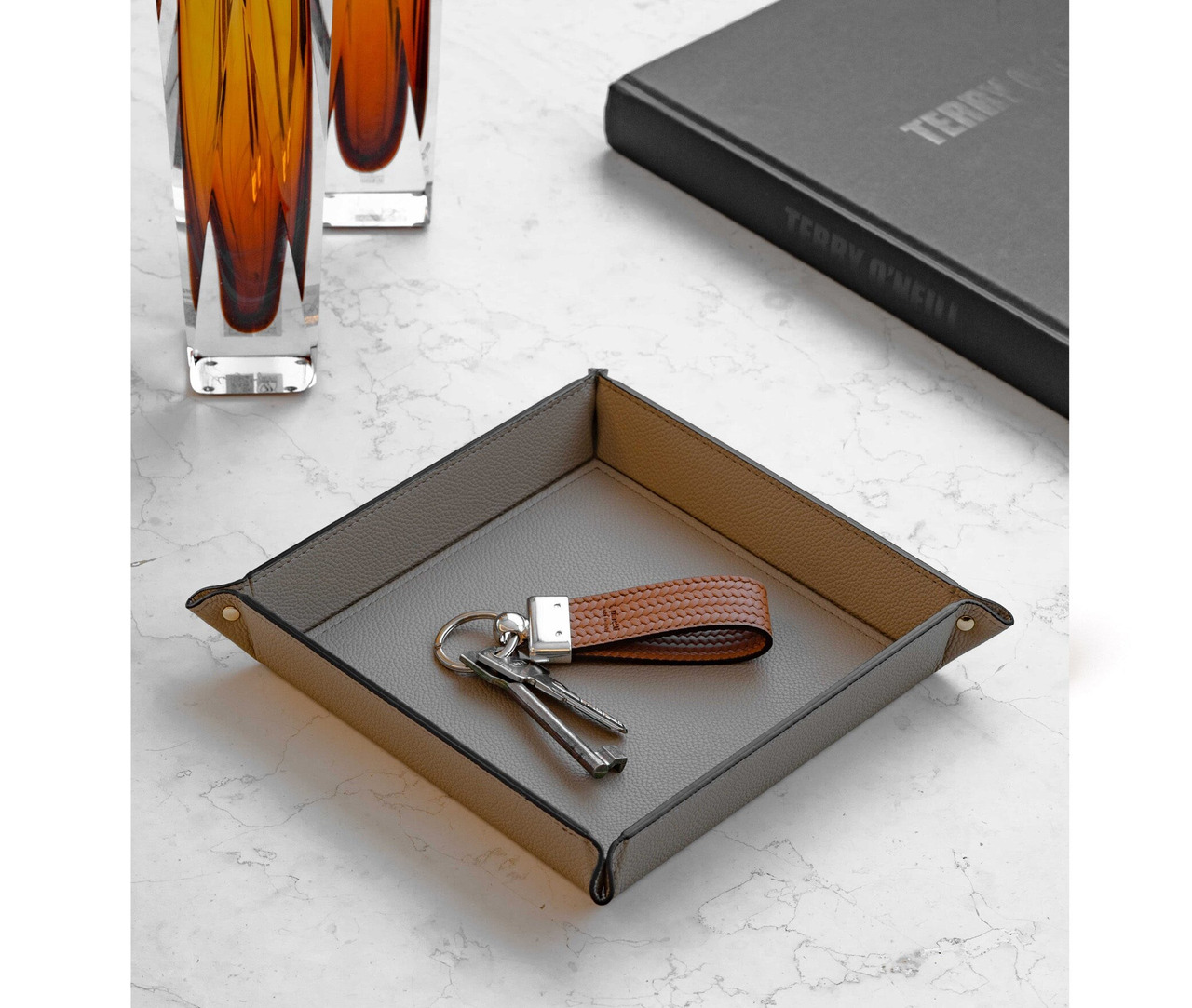 Square Leather Tray for Small Items, view 7