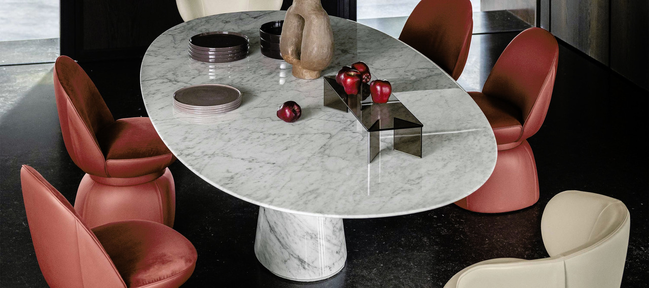 Mesa Ellipse Marble Table, view 2