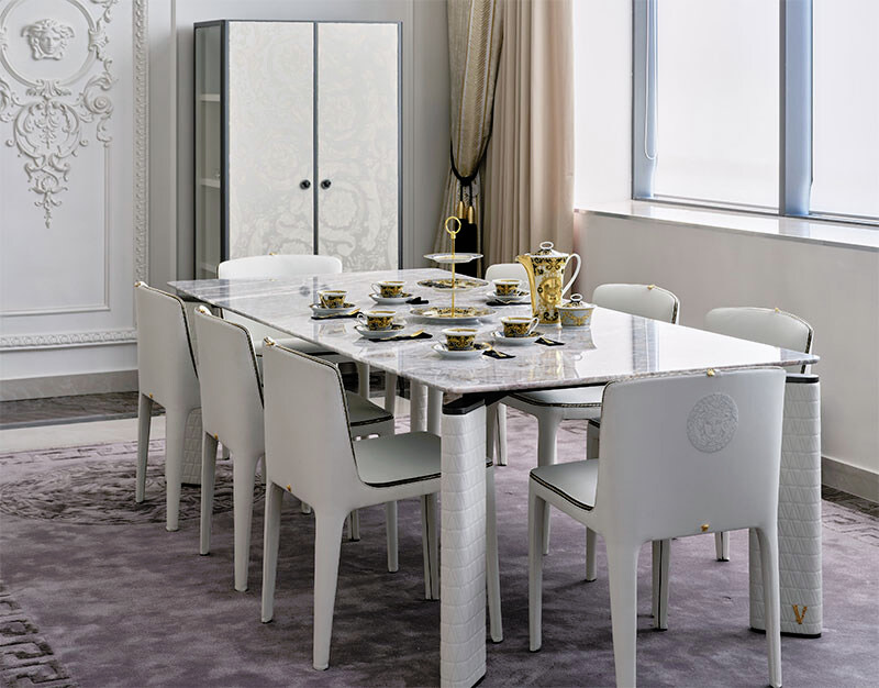 Versace Home V-Marble Dining Table and Medusa Trono Chair