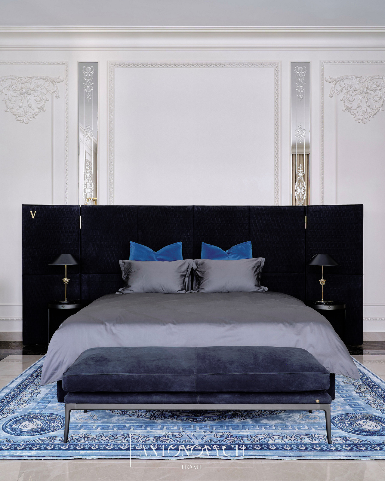 Versace Home V-king Bed and Stiletto Bedside Bench, view 2