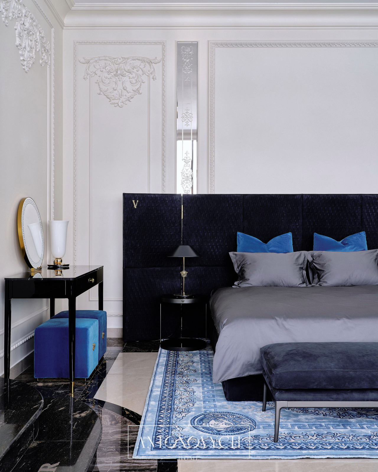 Versace Home V-king Bed and Stiletto Bedside Bench, view 3