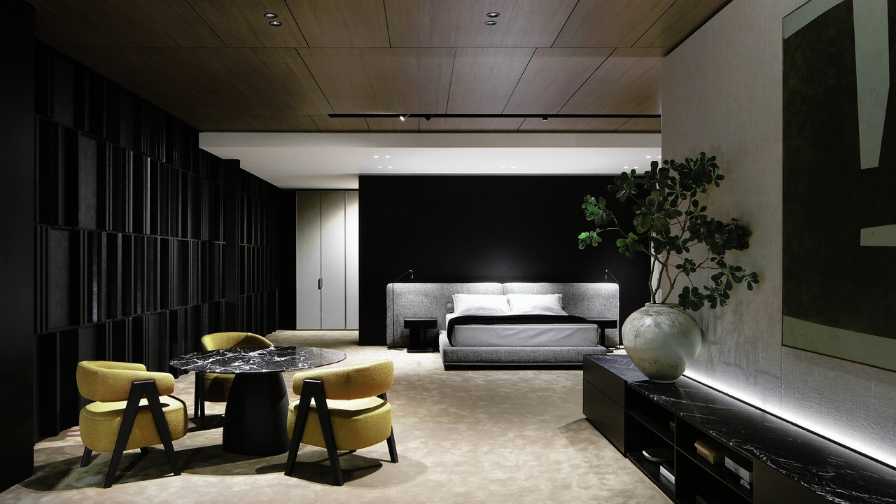 Poliform Brera Bed and Bedside Table
